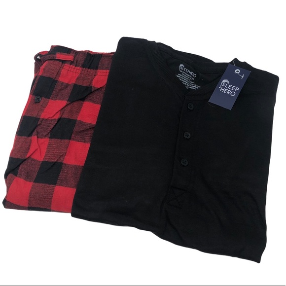NEW SLEEP HERO Black w/ Buffalo Check Flannel Set - Picture 2 of 5